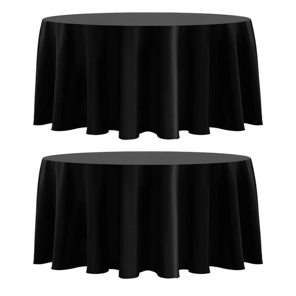 Round Tablecloth Table Cover Party Wedding linen polyester 120'' BLACK PACK OF 2